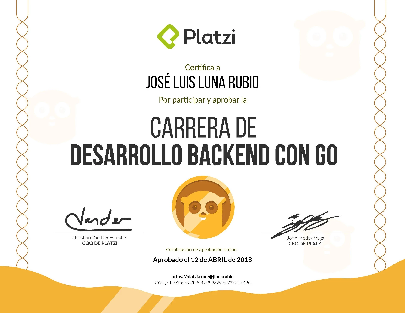 Carrera Platzi Jose Luis Luna Rubio - Backend  con GO