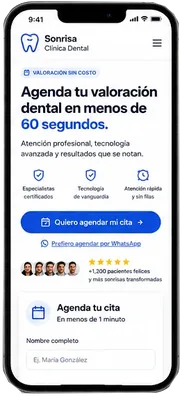 Landing page clínica dental Sonrisa — mockup móvil